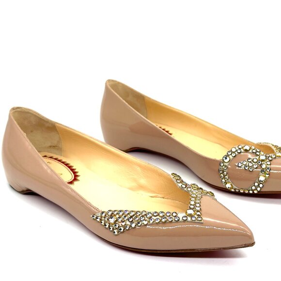 Christian Louboutin PIGALOVE 20ANS Patent Leather Crystal Flats Ballerina Shoes - Picture 6 of 16